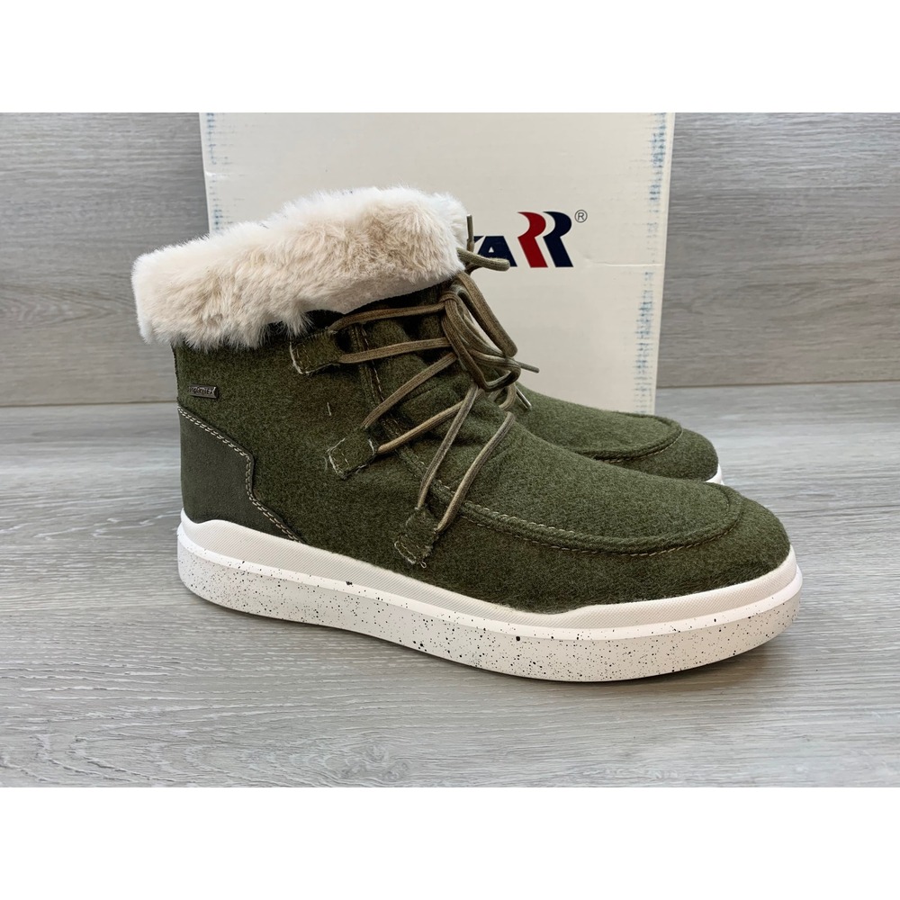 Romika Women's Boots Olive Green Felt Faux Fur Trim Lace Up Side‎ Zip 9 Shoes